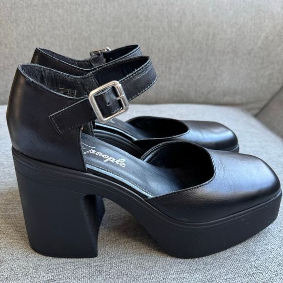 Free People Gwen Platform Mary Janes Black Shoes Boho Sz 8.5 - Picture 4 of 13